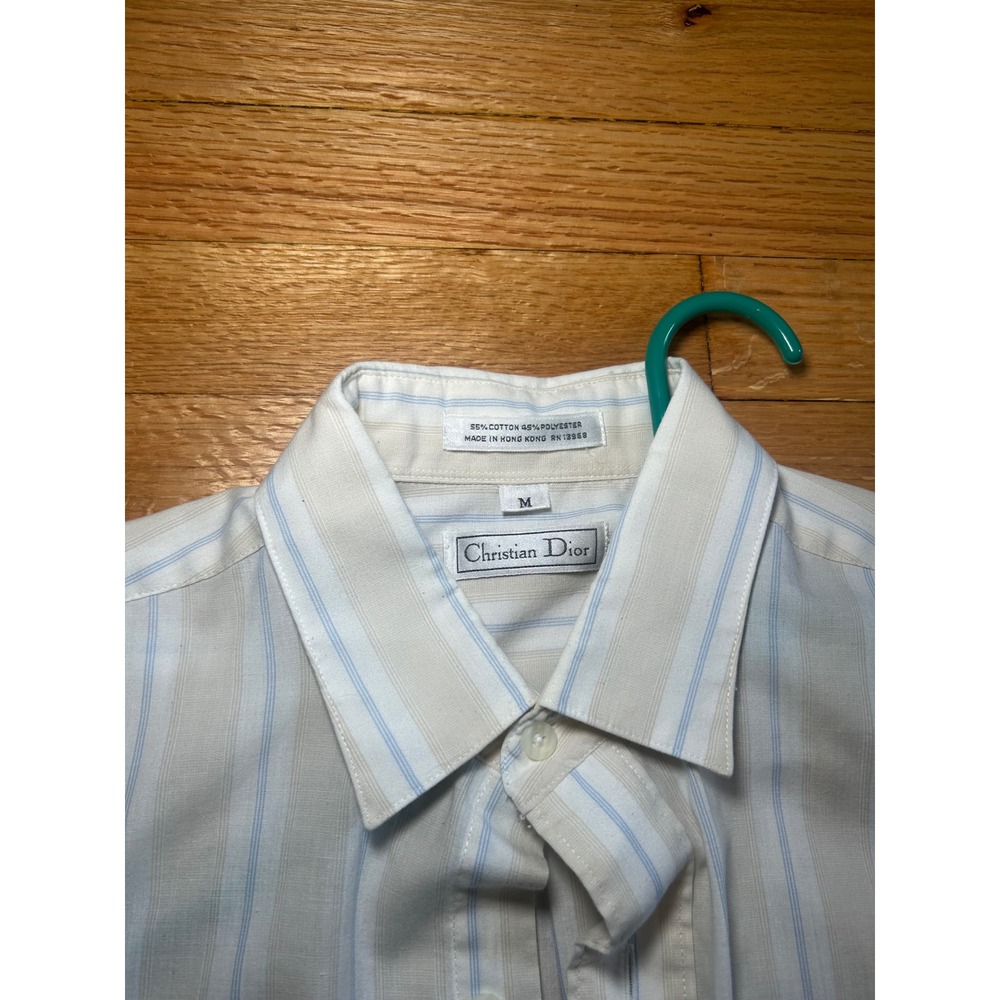 Christian Dior Mens Vintage Blue Tan Striped Short Sleeve Button Down Shirt M - Picture 2 of 5